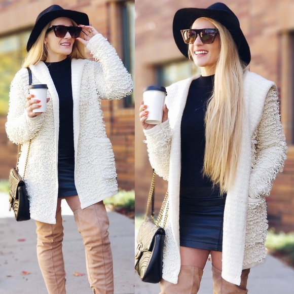 Cardigan with Loop Fringe Hoodie - Picture 2 of 4